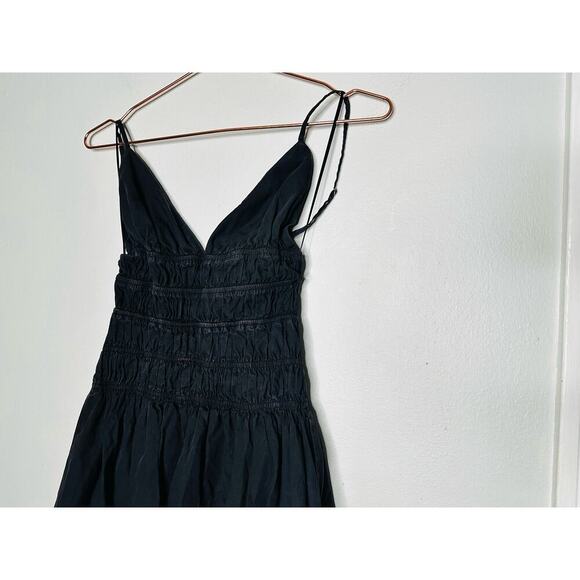 SAU LEE Black Poplin 100% Cotton Brielle Smocked Ruched Dress size US 6 - Picture 9 of 16
